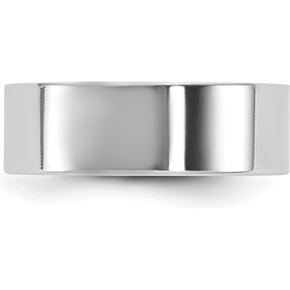 14K White Gold 6.5mm Polished Flat Band Ring - Unisex, Engravable by Luciano & Cie