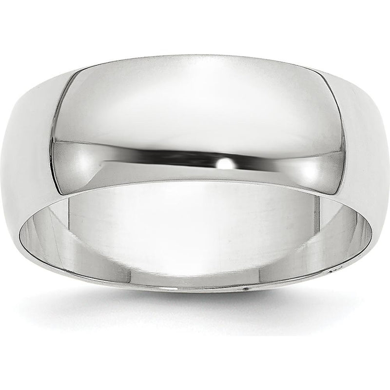 14K White Gold 6.5mm Polished Half Round Wedding Band - Unisex by Luciano & Cie