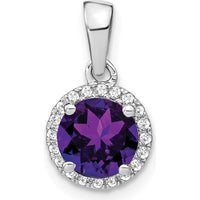 14K White Gold 6.5mm Round Amethyst and Diamond Halo Pendant - 1.535 Carat Total Amethyst Weight, 0.1 Carat Total Diamond Weight by Lumare Gioia