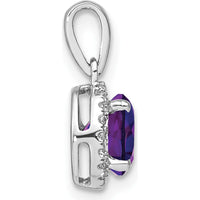 14K White Gold 6.5mm Round Amethyst and Diamond Halo Pendant - 1.535 Carat Total Amethyst Weight, 0.1 Carat Total Diamond Weight by Lumare Gioia
