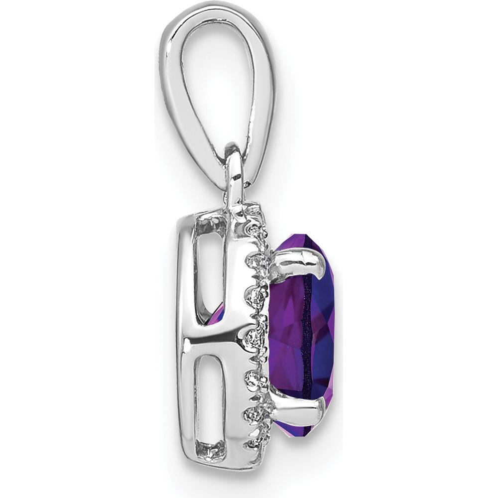 14K White Gold 6.5mm Round Amethyst and Diamond Halo Pendant - 1.535 Carat Total Amethyst Weight, 0.1 Carat Total Diamond Weight by Lumare Gioia