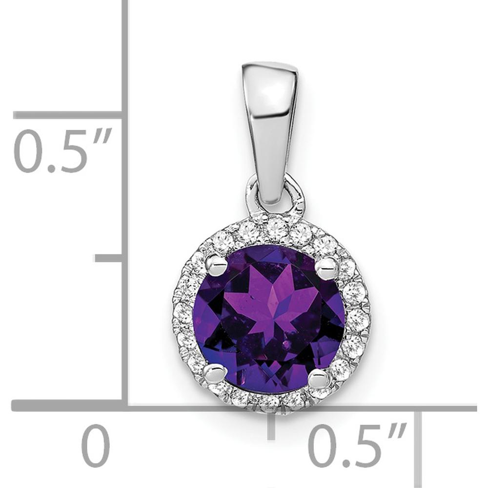 14K White Gold 6.5mm Round Amethyst and Diamond Halo Pendant - 1.535 Carat Total Amethyst Weight, 0.1 Carat Total Diamond Weight by Lumare Gioia