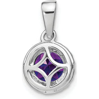 14K White Gold 6.5mm Round Amethyst and Diamond Halo Pendant - 1.535 Carat Total Amethyst Weight, 0.1 Carat Total Diamond Weight by Lumare Gioia