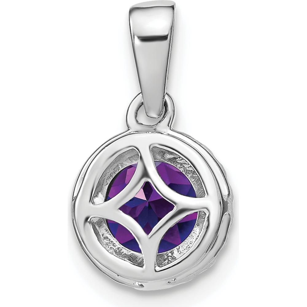 14K White Gold 6.5mm Round Amethyst and Diamond Halo Pendant - 1.535 Carat Total Amethyst Weight, 0.1 Carat Total Diamond Weight by Lumare Gioia