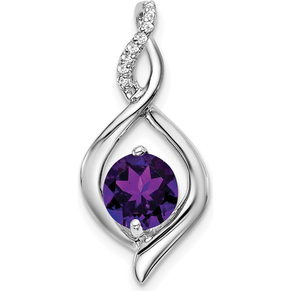14K White Gold 6.5mm Round Amethyst Pendant with Diamond Accents - 1.03 Carat Total Amethyst Weight by Lumare Gioia