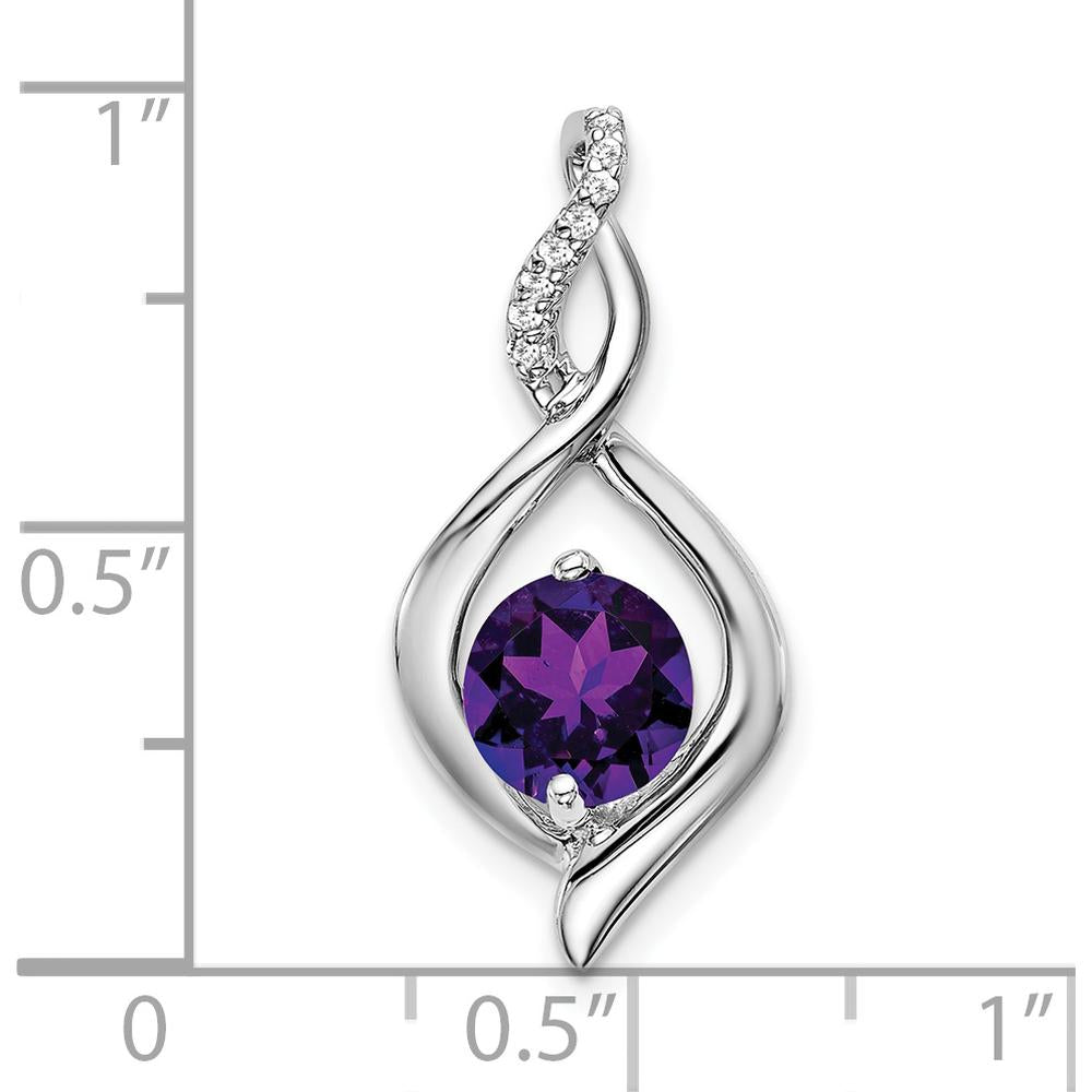 14K White Gold 6.5mm Round Amethyst Pendant with Diamond Accents - 1.03 Carat Total Amethyst Weight by Lumare Gioia