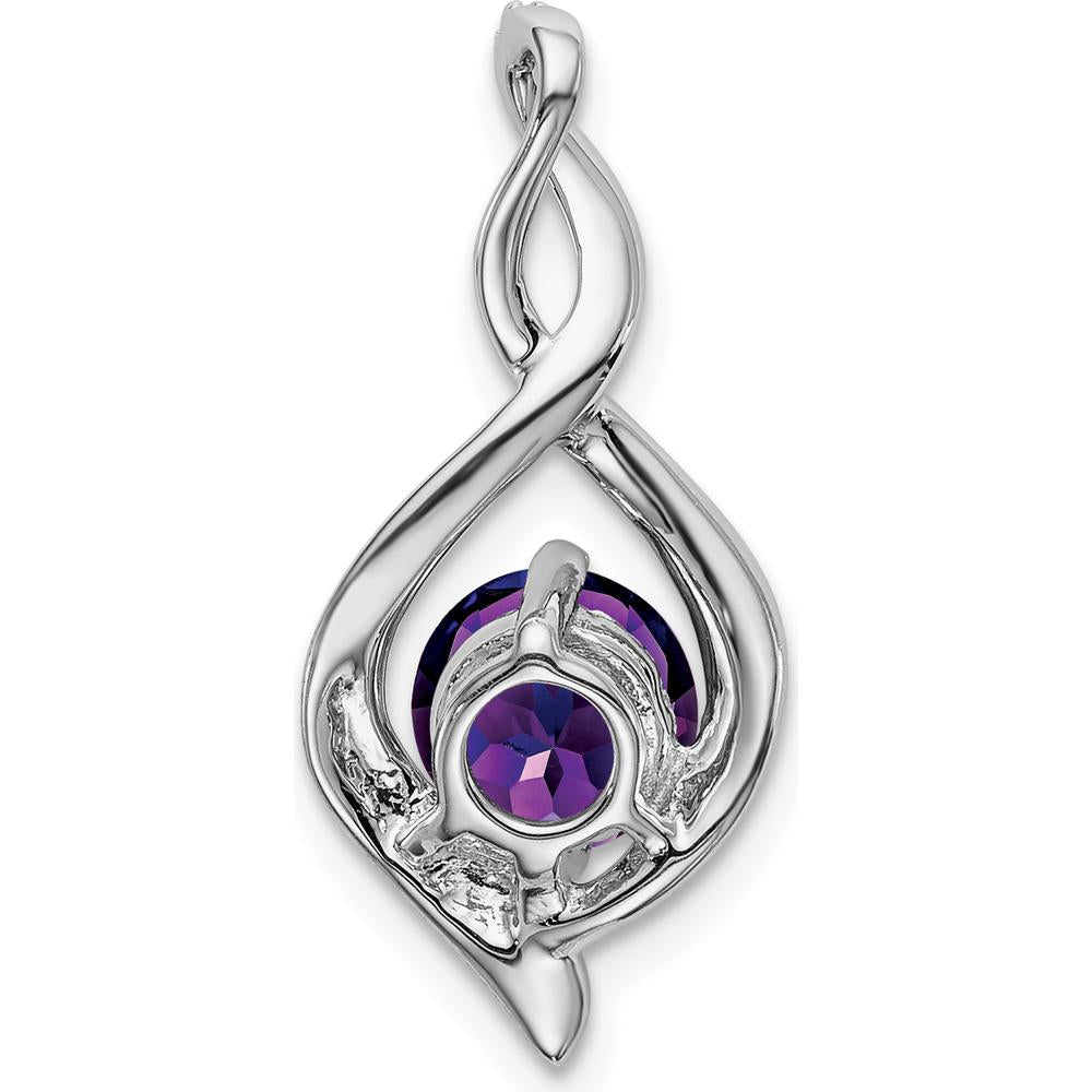 14K White Gold 6.5mm Round Amethyst Pendant with Diamond Accents - 1.03 Carat Total Amethyst Weight by Lumare Gioia