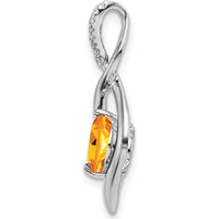 14K White Gold 6.5mm Round Citrine and Diamond Fancy Pendant - 1.03 Carat Total Citrine Weight, 0.04 Carat Total Diamond Weight by Lumare Gioia