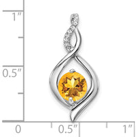 14K White Gold 6.5mm Round Citrine and Diamond Fancy Pendant - 1.03 Carat Total Citrine Weight, 0.04 Carat Total Diamond Weight by Lumare Gioia