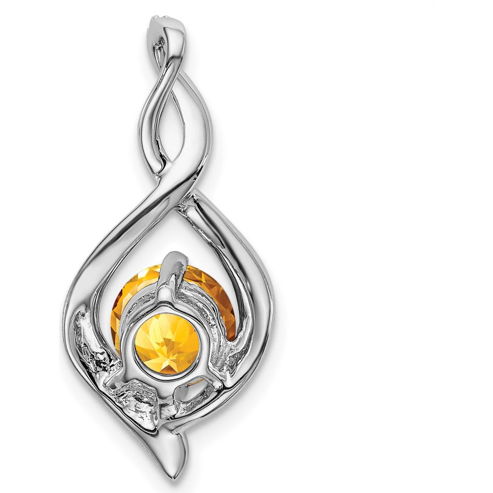 14K White Gold 6.5mm Round Citrine and Diamond Fancy Pendant - 1.03 Carat Total Citrine Weight, 0.04 Carat Total Diamond Weight by Lumare Gioia
