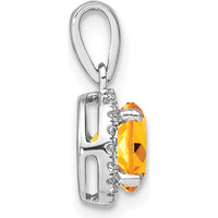 14K White Gold 6.5mm Round Citrine and Diamond Halo Pendant - 1.535 Carat Citrine, 0.1 Carat Total Diamond Weight by Lumare Gioia