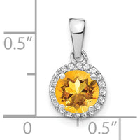 14K White Gold 6.5mm Round Citrine and Diamond Halo Pendant - 1.535 Carat Citrine, 0.1 Carat Total Diamond Weight by Lumare Gioia