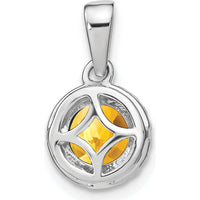 14K White Gold 6.5mm Round Citrine and Diamond Halo Pendant - 1.535 Carat Citrine, 0.1 Carat Total Diamond Weight by Lumare Gioia
