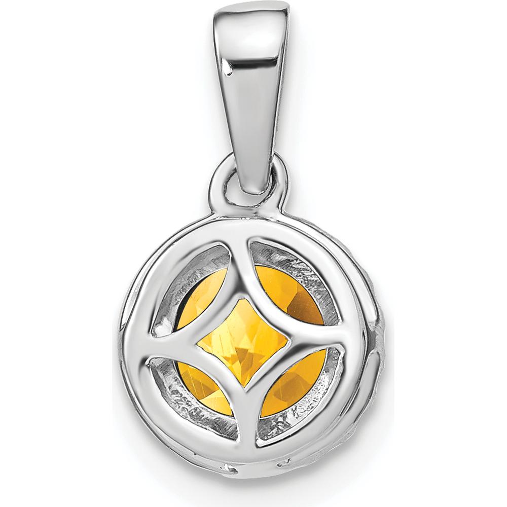14K White Gold 6.5mm Round Citrine and Diamond Halo Pendant - 1.535 Carat Citrine, 0.1 Carat Total Diamond Weight by Lumare Gioia