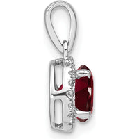 14K White Gold 6.5mm Round Garnet and Diamond Halo Pendant - 1.535 Carat Garnet, 0.1 Carat Diamond Weight by Lumare Gioia