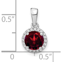 14K White Gold 6.5mm Round Garnet and Diamond Halo Pendant - 1.535 Carat Garnet, 0.1 Carat Diamond Weight by Lumare Gioia