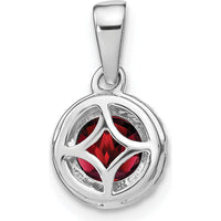 14K White Gold 6.5mm Round Garnet and Diamond Halo Pendant - 1.535 Carat Garnet, 0.1 Carat Diamond Weight by Lumare Gioia