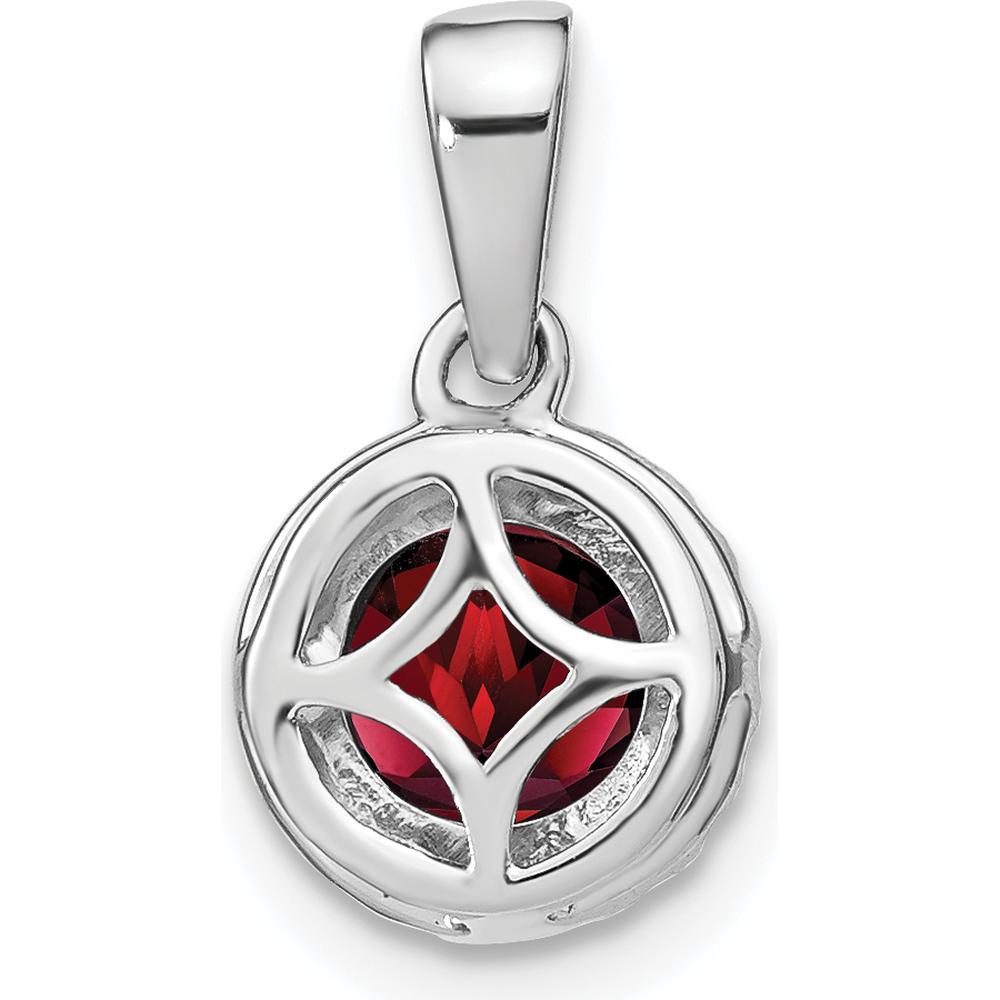 14K White Gold 6.5mm Round Garnet and Diamond Halo Pendant - 1.535 Carat Garnet, 0.1 Carat Diamond Weight by Lumare Gioia