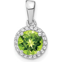 14K White Gold 6.5mm Round Peridot and Diamond Halo Pendant - 1.535 Carat Peridot, 0.05 Carat Total Diamond Weight by Lumare Gioia