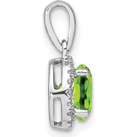 14K White Gold 6.5mm Round Peridot and Diamond Halo Pendant - 1.535 Carat Peridot, 0.05 Carat Total Diamond Weight by Lumare Gioia