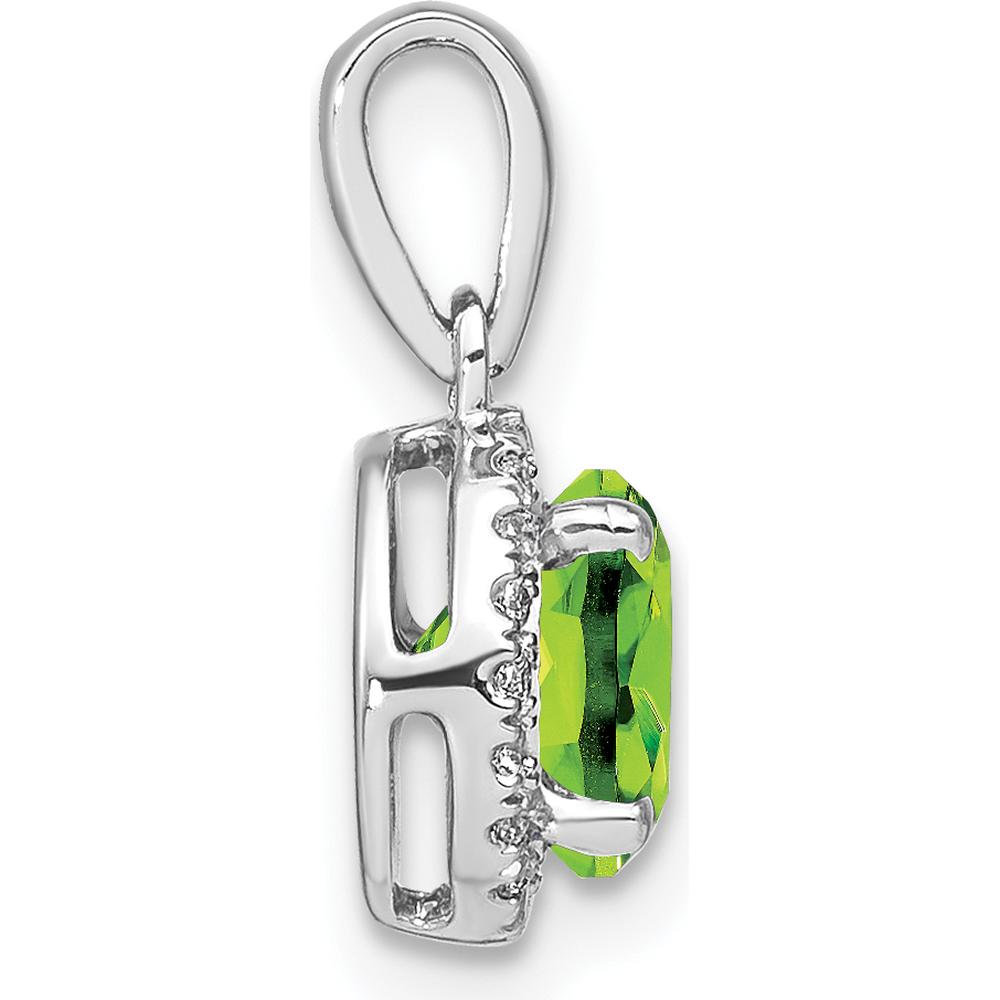 14K White Gold 6.5mm Round Peridot and Diamond Halo Pendant - 1.535 Carat Peridot, 0.05 Carat Total Diamond Weight by Lumare Gioia