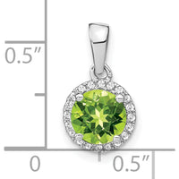 14K White Gold 6.5mm Round Peridot and Diamond Halo Pendant - 1.535 Carat Peridot, 0.05 Carat Total Diamond Weight by Lumare Gioia