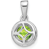 14K White Gold 6.5mm Round Peridot and Diamond Halo Pendant - 1.535 Carat Peridot, 0.05 Carat Total Diamond Weight by Lumare Gioia