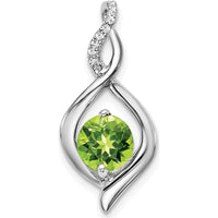 14K White Gold 6.5mm Round Peridot and Diamond Pendant with 8 Round Diamonds by Lumare Gioia