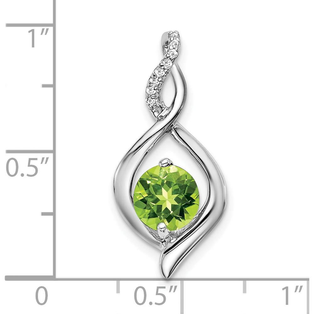 14K White Gold 6.5mm Round Peridot and Diamond Pendant with 8 Round Diamonds by Lumare Gioia