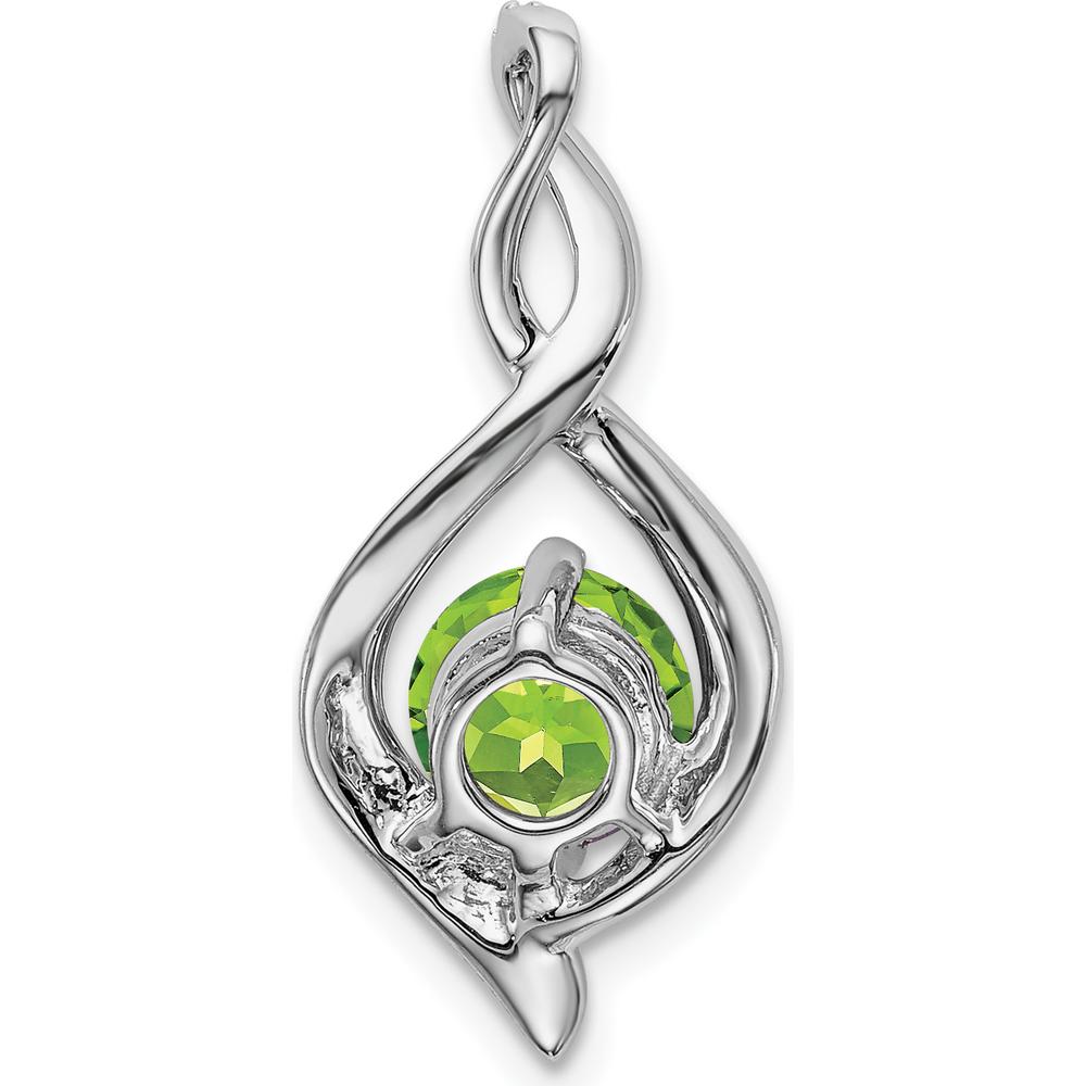 14K White Gold 6.5mm Round Peridot and Diamond Pendant with 8 Round Diamonds by Lumare Gioia