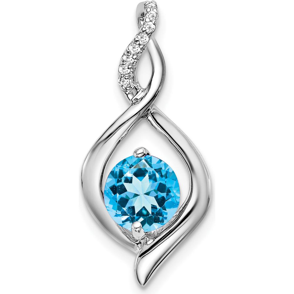 14K White Gold 6.5mm Round Swiss Blue Topaz and Diamond Fancy Pendant - 1.03 Carat Total Gem Weight by Lumare Gioia