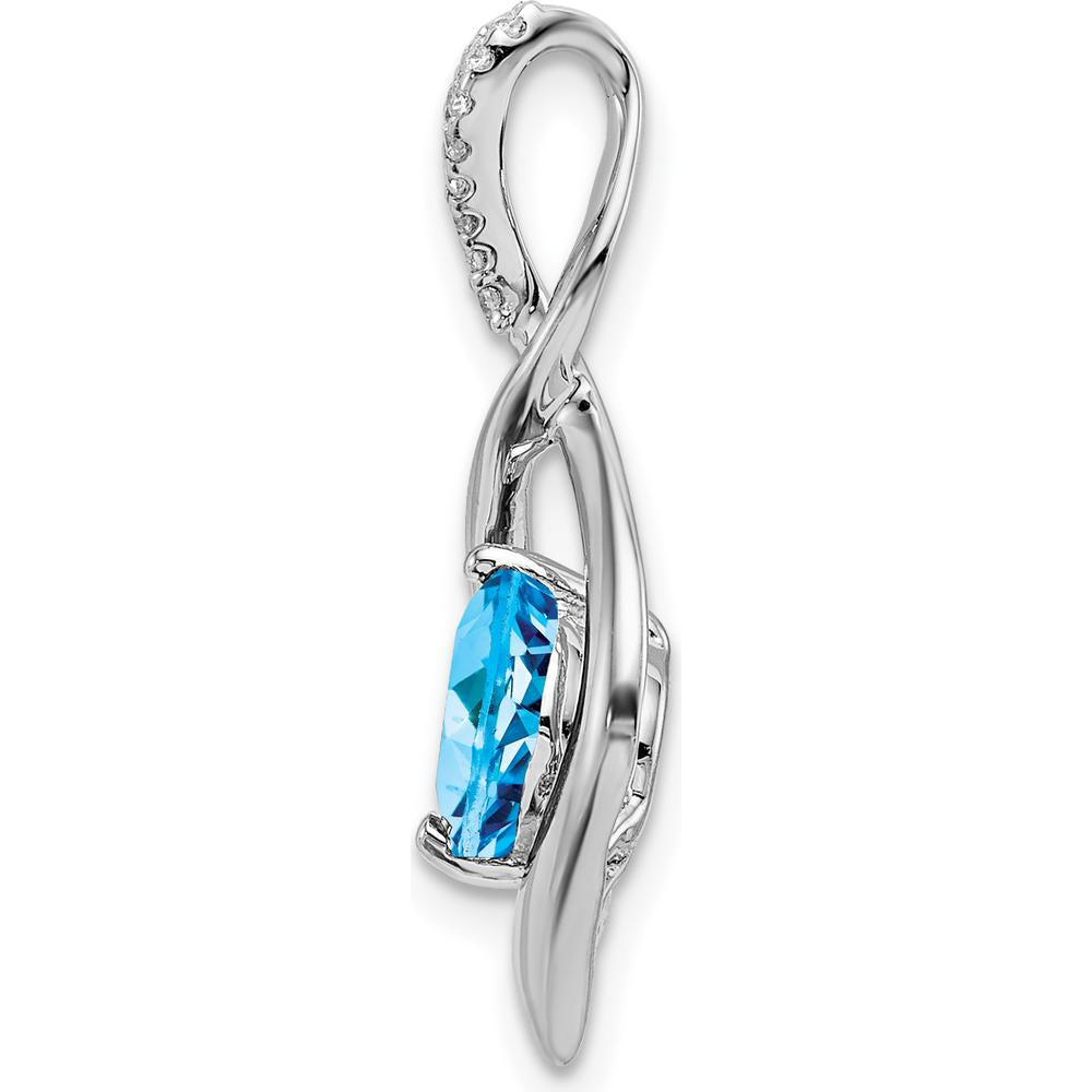 14K White Gold 6.5mm Round Swiss Blue Topaz and Diamond Fancy Pendant - 1.03 Carat Total Gem Weight by Lumare Gioia