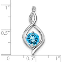 14K White Gold 6.5mm Round Swiss Blue Topaz and Diamond Fancy Pendant - 1.03 Carat Total Gem Weight by Lumare Gioia