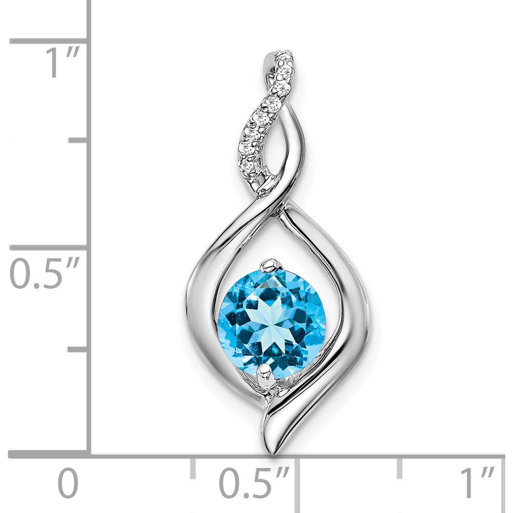 14K White Gold 6.5mm Round Swiss Blue Topaz and Diamond Fancy Pendant - 1.03 Carat Total Gem Weight by Lumare Gioia