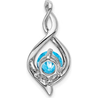 14K White Gold 6.5mm Round Swiss Blue Topaz and Diamond Fancy Pendant - 1.03 Carat Total Gem Weight by Lumare Gioia