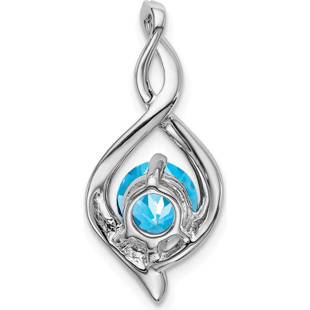 14K White Gold 6.5mm Round Swiss Blue Topaz and Diamond Fancy Pendant - 1.03 Carat Total Gem Weight by Lumare Gioia