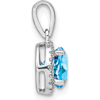 14K White Gold 6.5mm Round Swiss Blue Topaz and Diamond Halo Pendant - 1.535 Carat Topaz, 0.05 Carat Diamonds by Lumare Gioia
