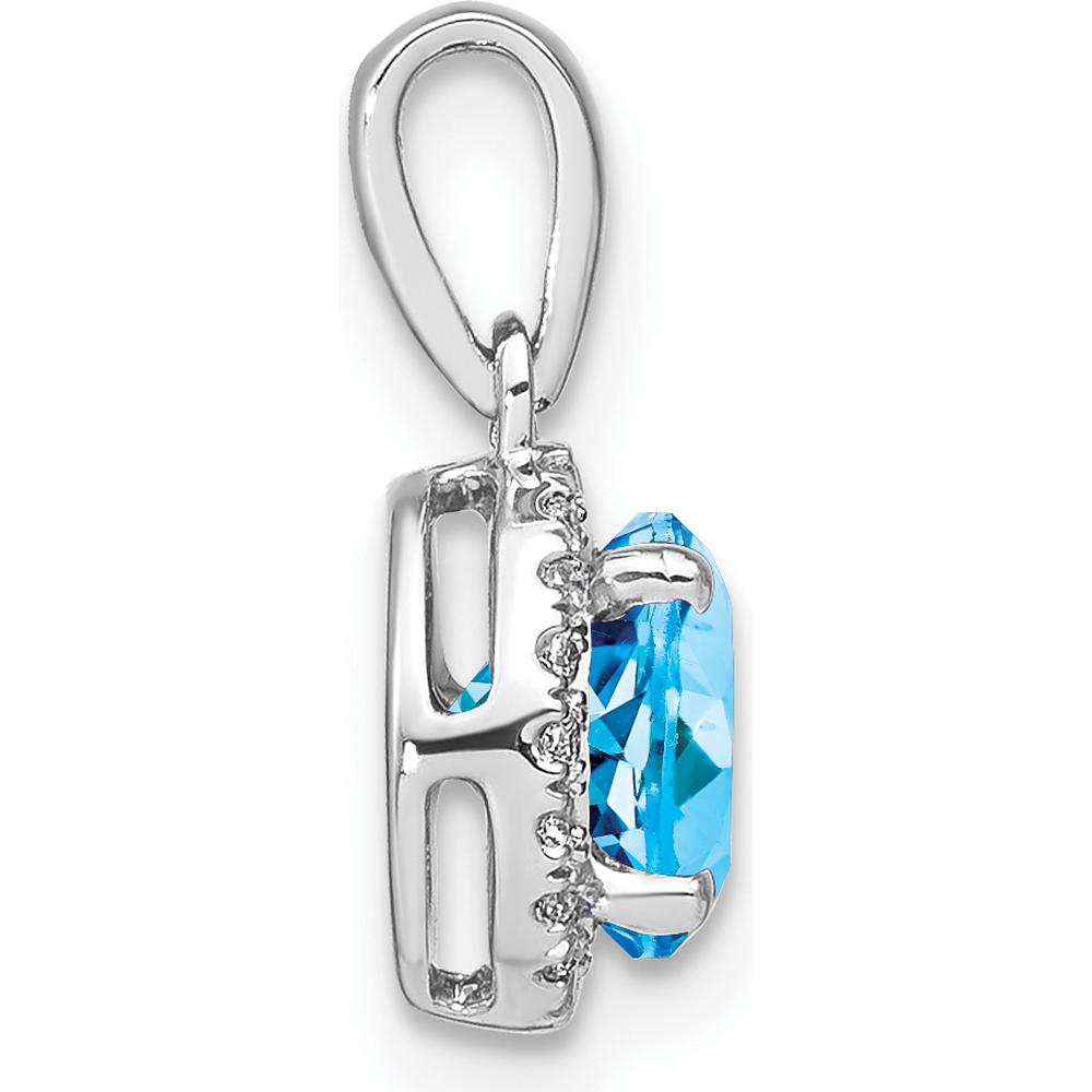 14K White Gold 6.5mm Round Swiss Blue Topaz and Diamond Halo Pendant - 1.535 Carat Topaz, 0.05 Carat Diamonds by Lumare Gioia