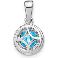 14K White Gold 6.5mm Round Swiss Blue Topaz and Diamond Halo Pendant - 1.535 Carat Topaz, 0.05 Carat Diamonds by Lumare Gioia