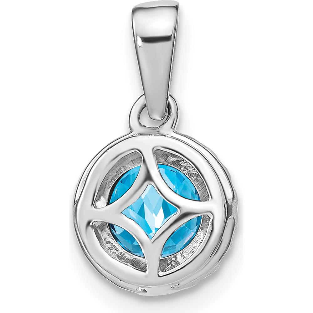 14K White Gold 6.5mm Round Swiss Blue Topaz and Diamond Halo Pendant - 1.535 Carat Topaz, 0.05 Carat Diamonds by Lumare Gioia