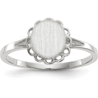 14K White Gold 6.5x7.0mm Open Back Signet Ring with Satin and Polished Finish by 0