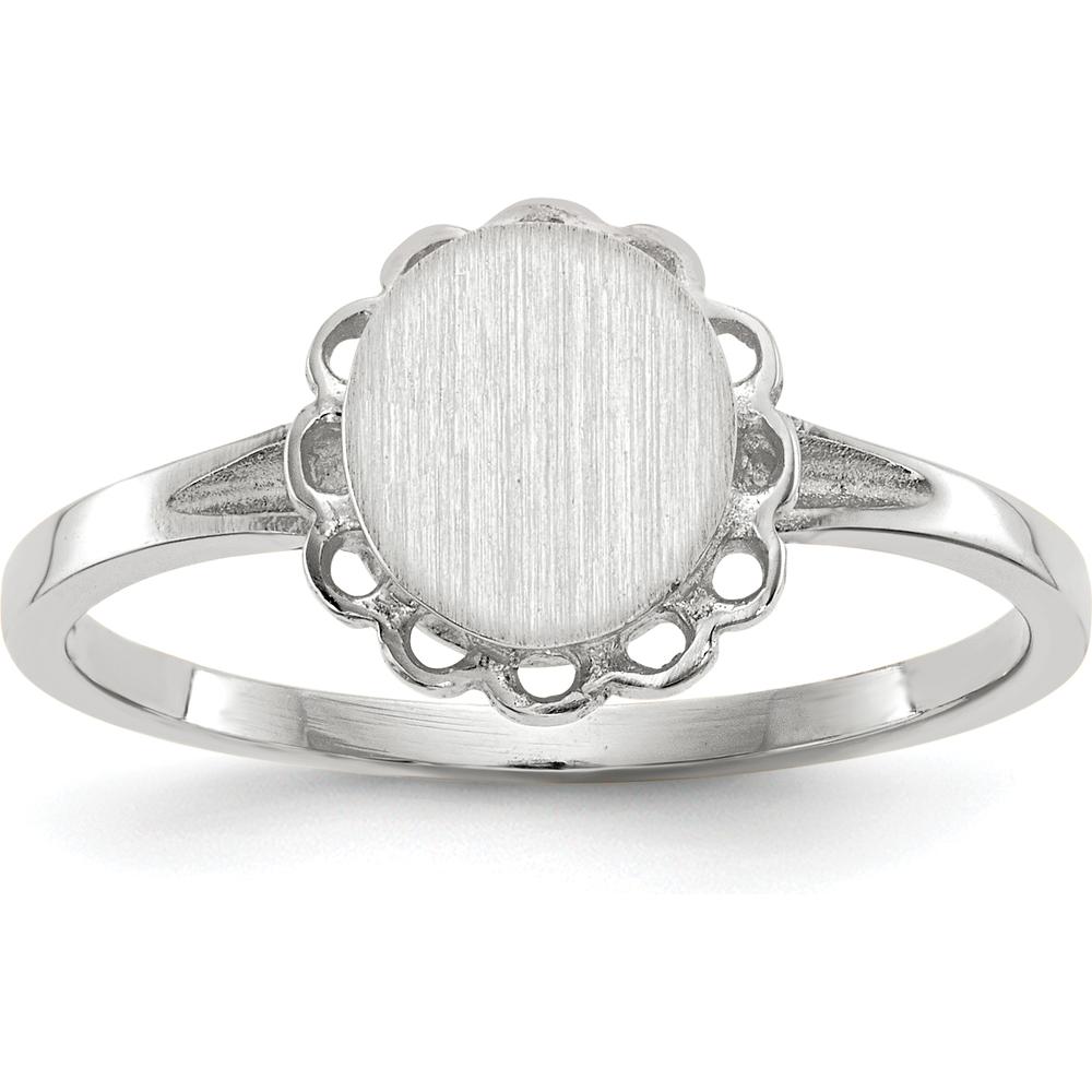 14K White Gold 6.5x7.0mm Open Back Signet Ring with Satin and Polished Finish by 0