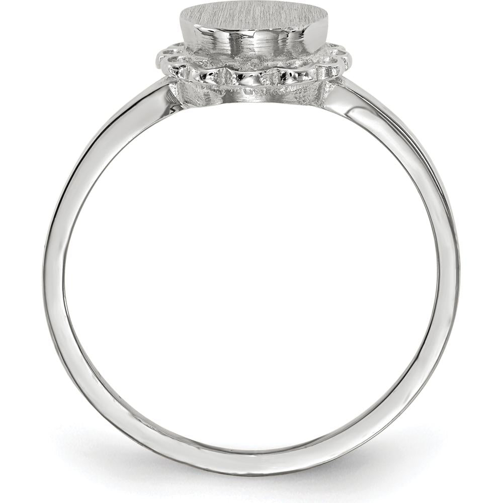 14K White Gold 6.5x7.0mm Open Back Signet Ring with Satin and Polished Finish by 0