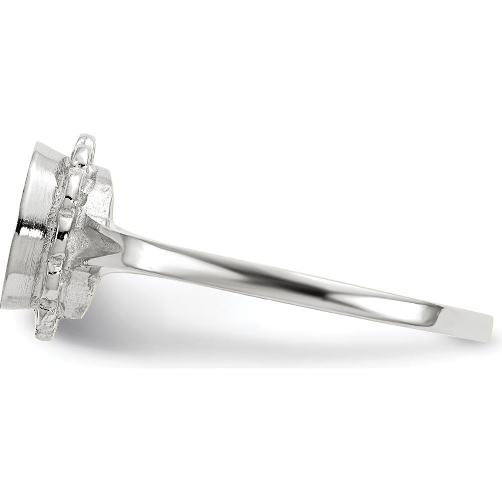 14K White Gold 6.5x7.0mm Open Back Signet Ring with Satin and Polished Finish by 0