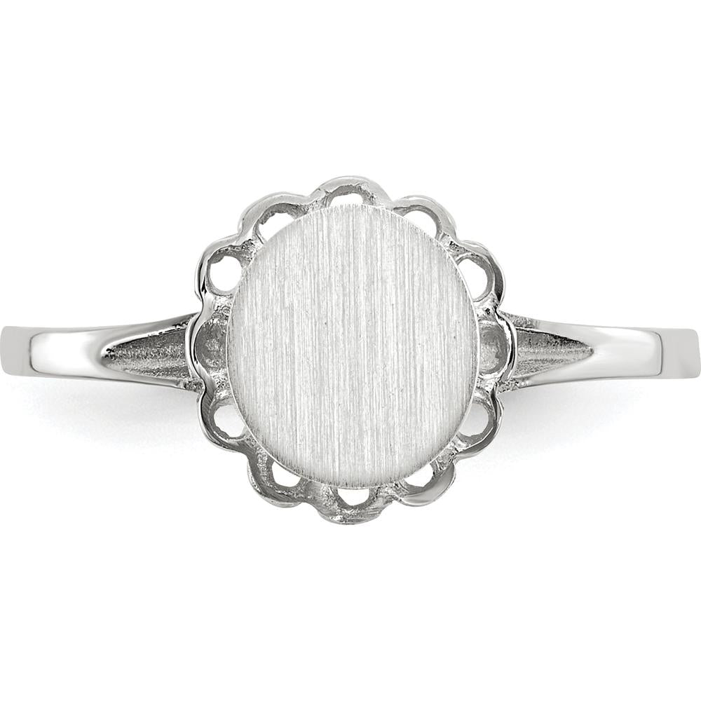 14K White Gold 6.5x7.0mm Open Back Signet Ring with Satin and Polished Finish by 0