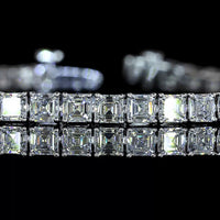 14K White Gold 6.70 Carat Tennis Bracelet with Asscher Cut Lab Diamonds (58 Stones, E-F VS Clarity) - Modern Geometric Design - Covaloro Fine Jewelry