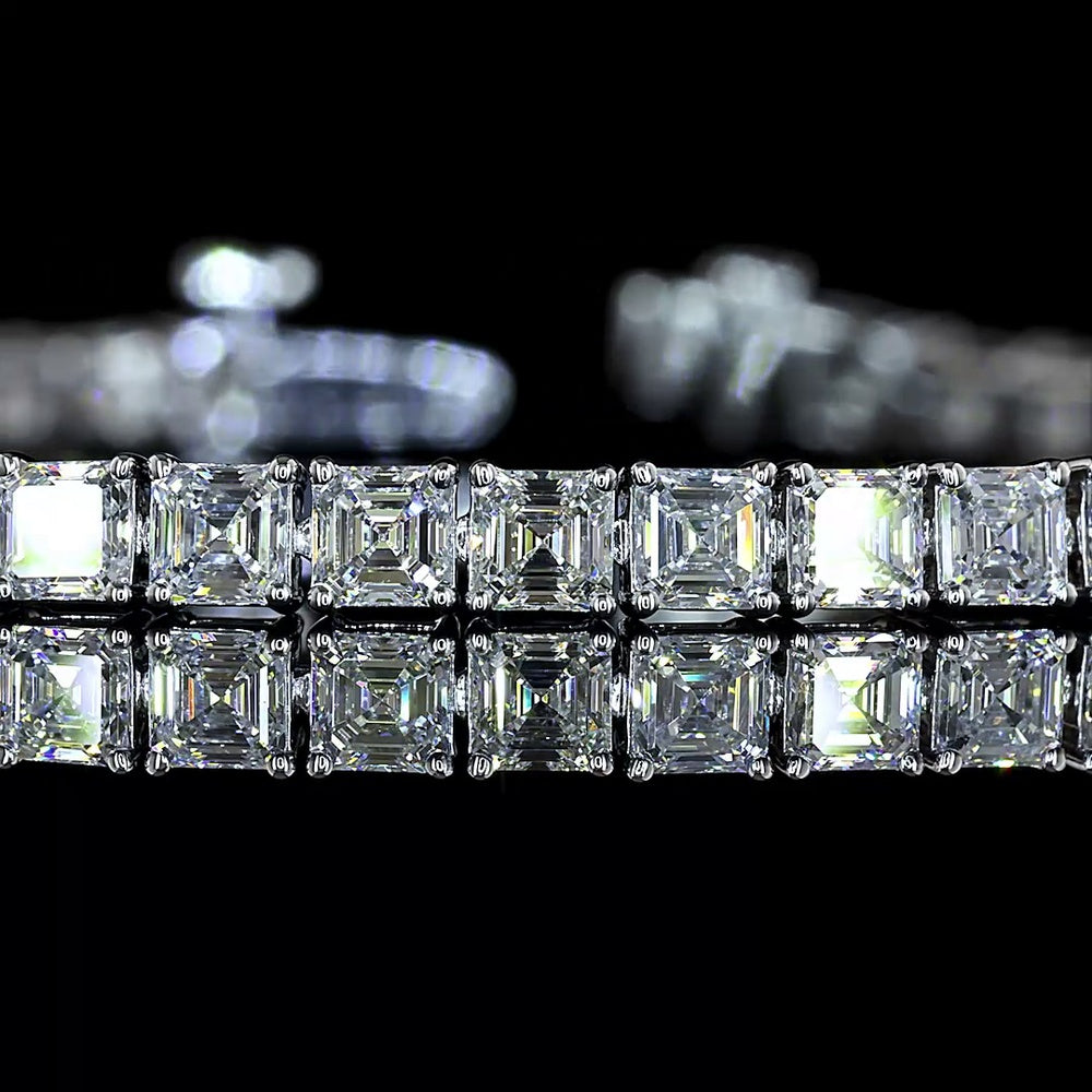 14K White Gold 6.70 Carat Tennis Bracelet with Asscher Cut Lab Diamonds (58 Stones, E-F VS Clarity) - Modern Geometric Design - Covaloro Fine Jewelry