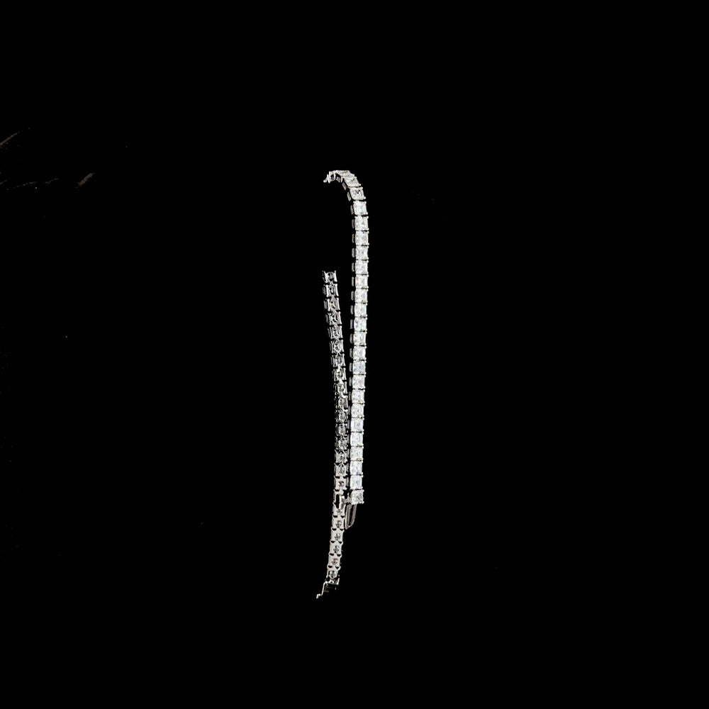 14K White Gold 6.70 Carat Tennis Bracelet with Asscher Cut Lab Diamonds (58 Stones, E-F VS Clarity) - Modern Geometric Design - Covaloro Fine Jewelry