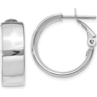 14K White Gold 6.75mm Polished Omega Back Hoop Earrings by Oro Pregiato