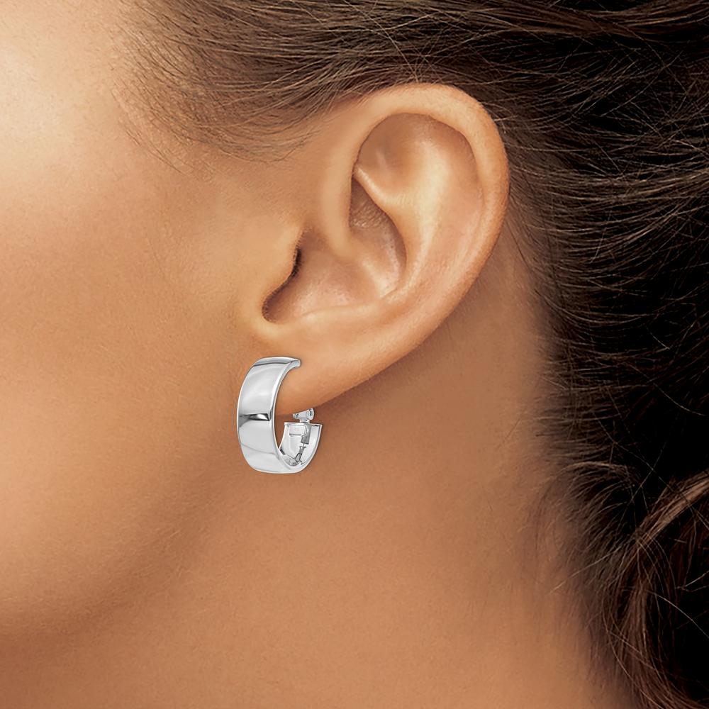 14K White Gold 6.75mm Polished Omega Back Hoop Earrings by Oro Pregiato